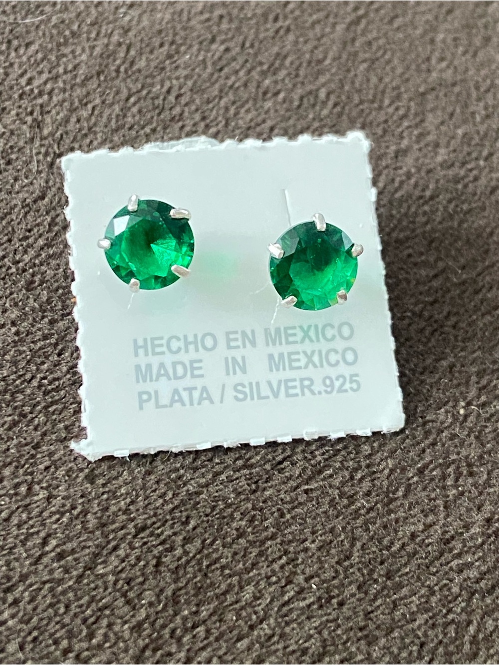 Sterling Silver 925 zirconia Green Stud Earrings - Made in Mexico